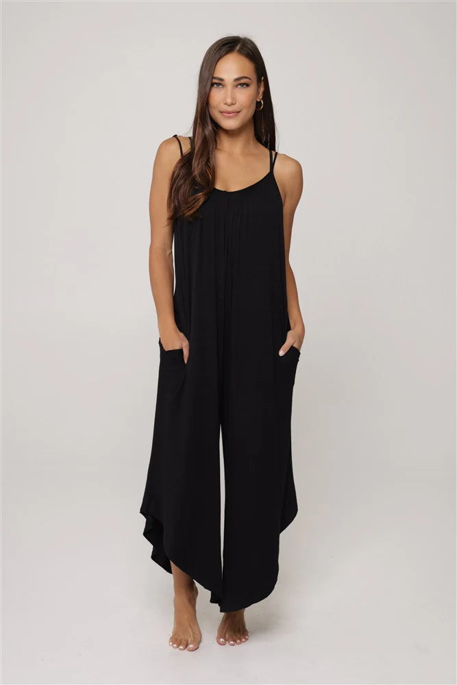 women's jumpsuits with pastel huesJ Valdi Kira Jersey Flowy Jumpsuit Cover Up - Black