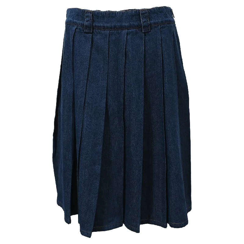 women's striped skirtsMiu Miu Pleated Midi Side Zipped Skirt in Blue Cotton Denim