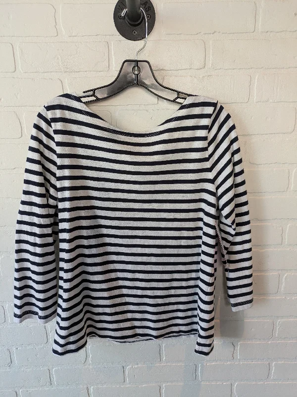 women's long sleeve tops made of silkTop Long Sleeve Basic By J. Crew In Blue & White, Size: M