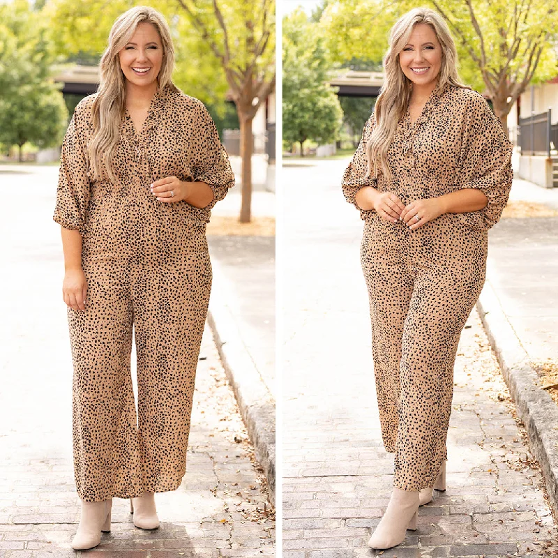 women's jumpsuits with V-necksInto The Wild Jumpsuit, Camel