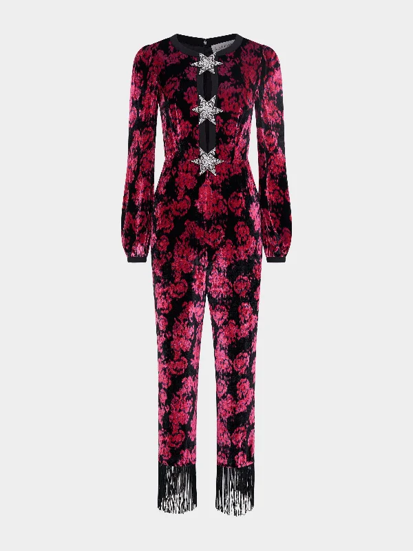 women's jumpsuits with floral printsCamille Bows Jumpsuit in Rosa Noir Black