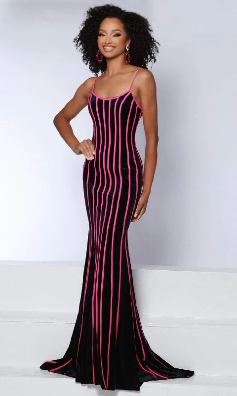 women's minimalist dressesJohnathan Kayne 2863 - Lace-Up Back Striped Evening Dress