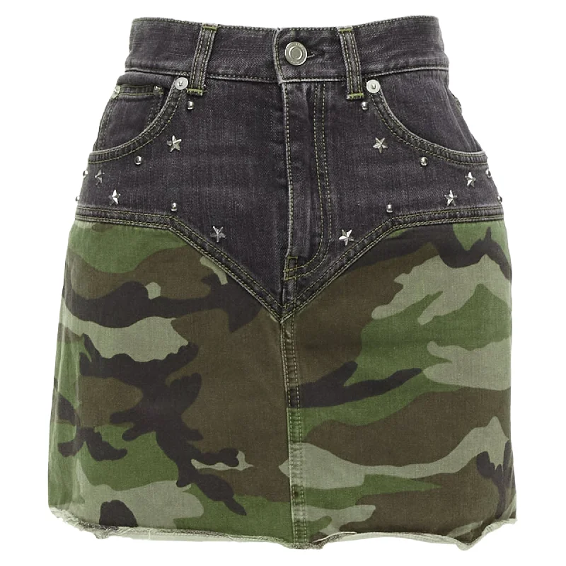 women's maxi skirtsSaint Laurent Camo Denim Star Studded Mini Skirt