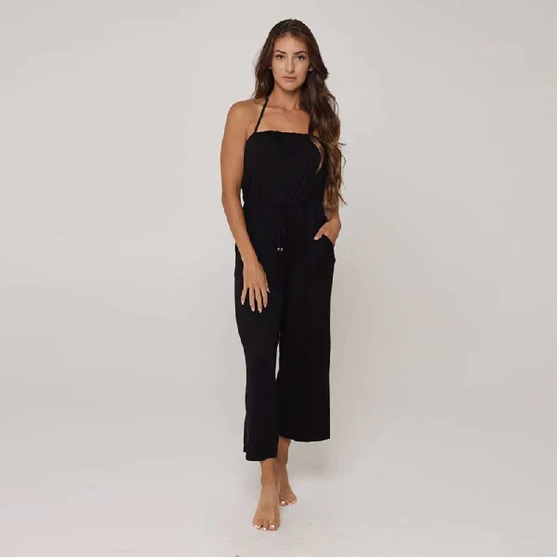 women's jumpsuits with neon colorsJ Valdi Kira Jersey Sleeveless Jumpsuit Cover Up - Black