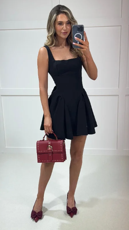 women's bespoke dressesValencia Black Bow Back Skater Mini Dress