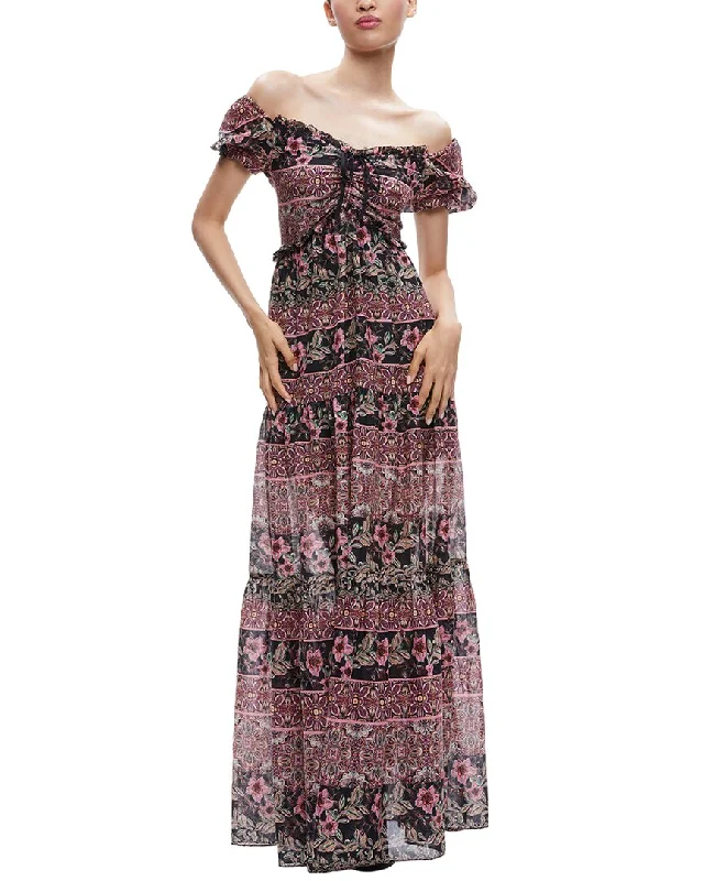 women's evening dressesalice + olivia Andrea Tiered Silk-Blend Maxi Dress