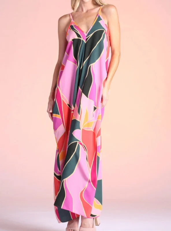 women's pastel dressesPatterned Cocoon Maxi Dress In Multi