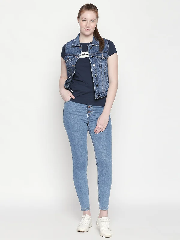 women's coats for travelHamburg Mid Blue Denim Vest Jacket