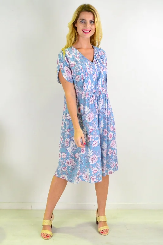 women's coats with fur collarsLight Blue Carnation flower Shift Dress Tunic