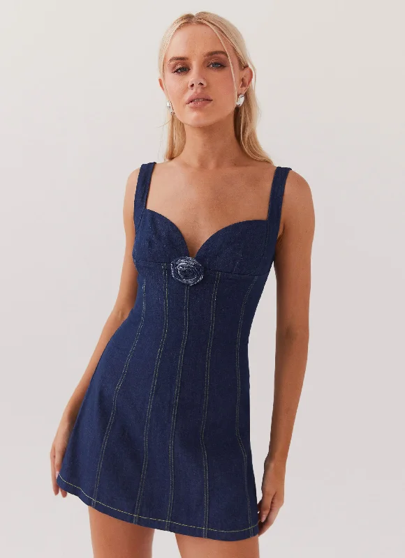 women's sheath dressesRosalia Denim Mini Dress - Indigo