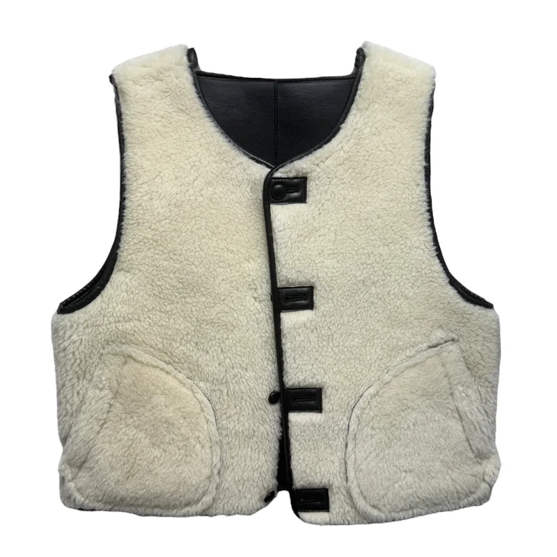 women's wool coatsAnthony Reversible Fleece Vest_Black By LeniL In Black & Cream, Size: S