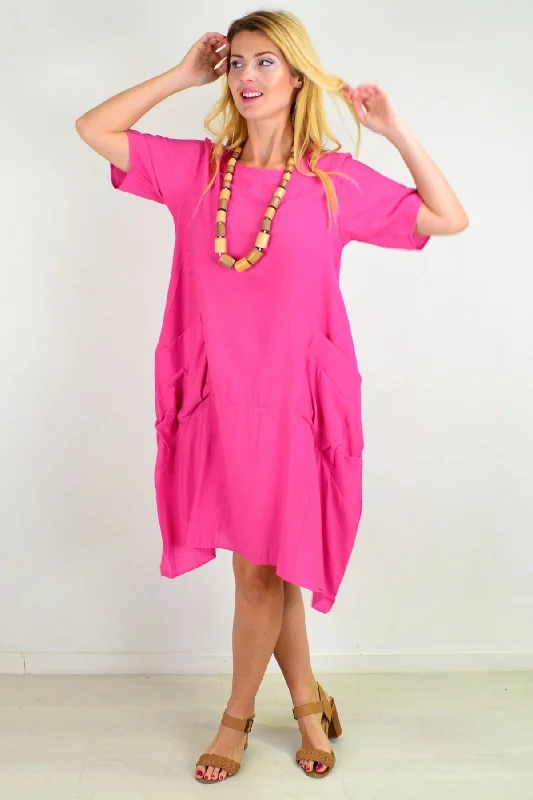 women's coats for those who appreciate timeless fashionPink Pocket Bubble Tunic Dress