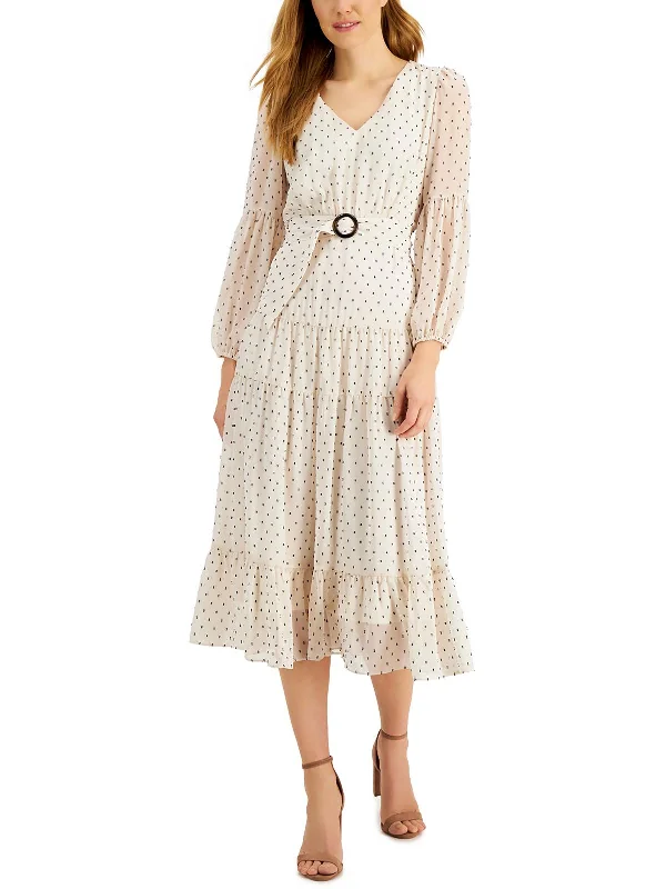 women's fair-trade dressesPetites Womens Chiffon Long Sleeves Midi Dress