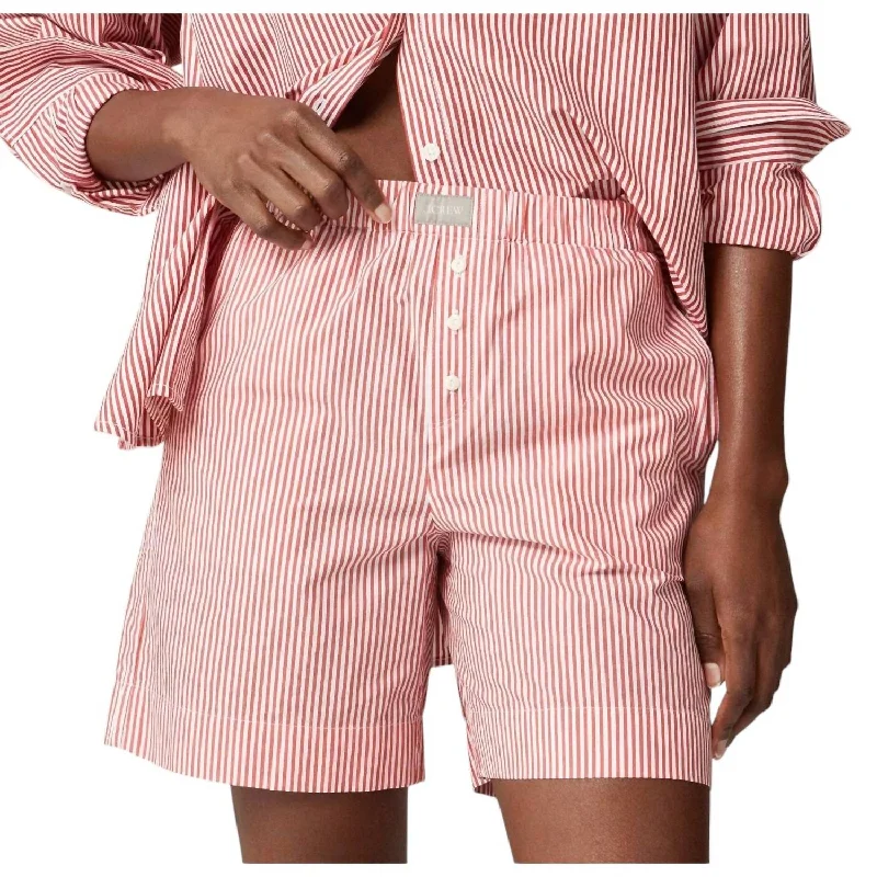 women's elastic waist shortsWomen's Relaxed Boxer Shorts In Red/white Stripe