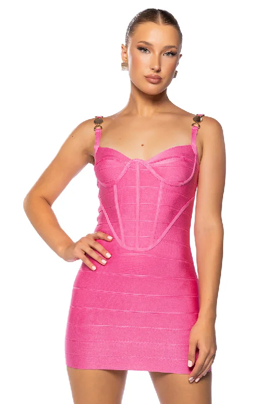 women's apple-shaped body dressesQUINN BANDAGE MINI DRESS