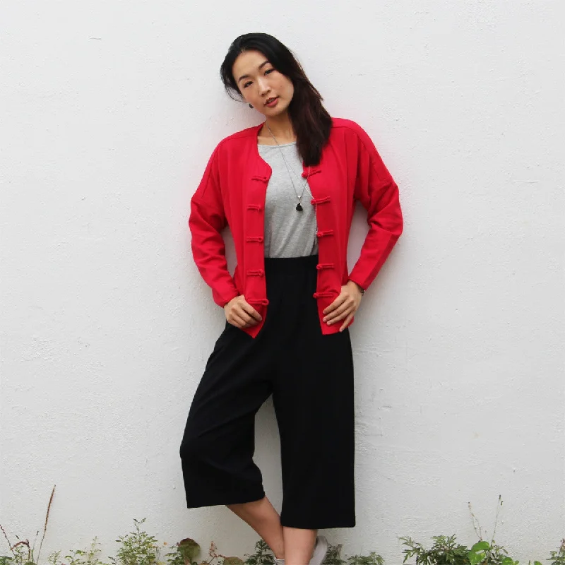 women's coats for apple-shaped bodiesChinese Buttons Cardigan, Red