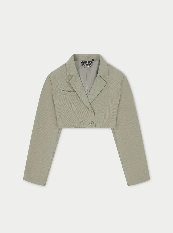 women's coats for day-to-night transitionsOVERSIZED CROPPED BLAZER - LIGHT KHAKI