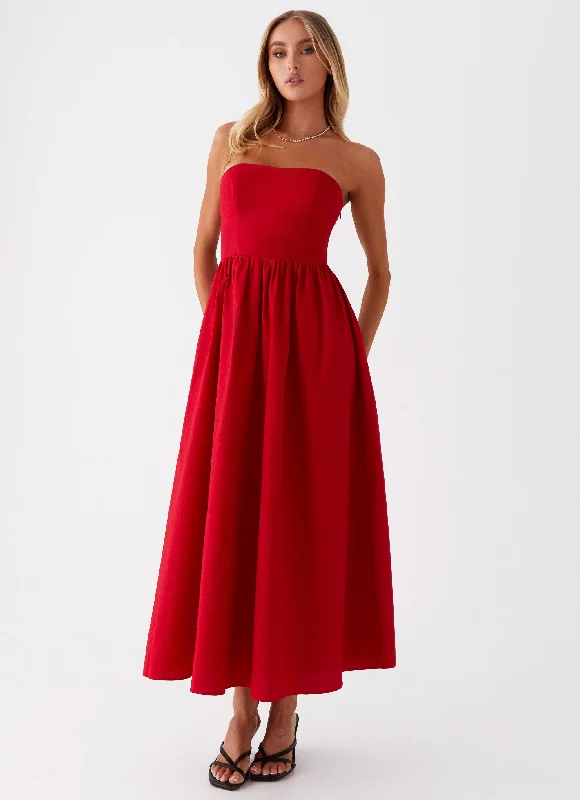 women's velvet dressesLove Me Later Midi Dress - Red