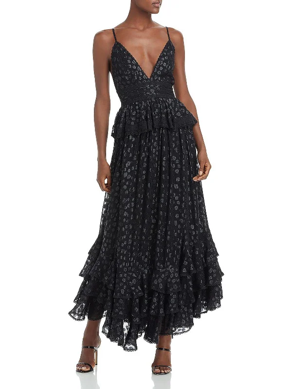 women's statement dressesWomens Plunging Ruffled Maxi Dress