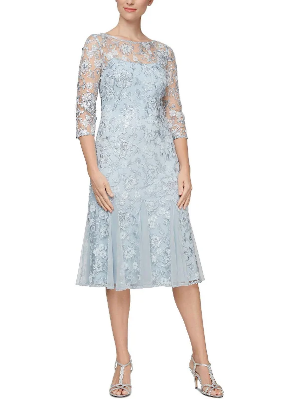 women's pastel dressesPetites Womens Lace Sequined Midi Dress