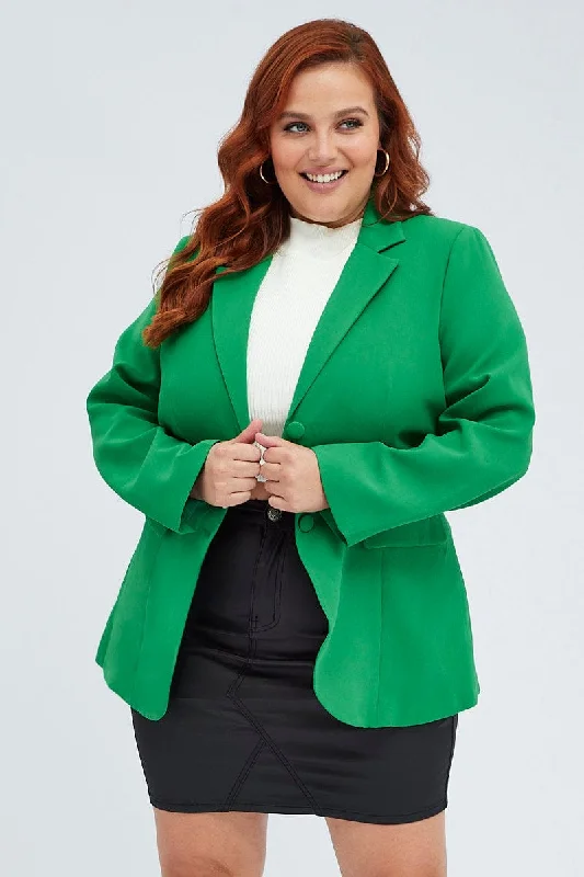 women's coats made in ethical factoriesGreen Long Sleeve Blazer Two Button Lined