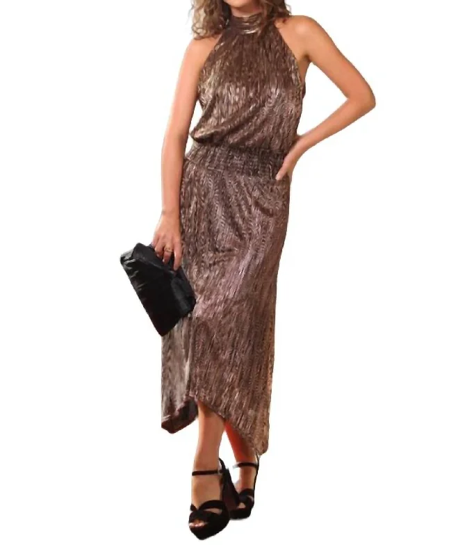 women's shift dressesSmocked Pleated Maxi Dress In Copper