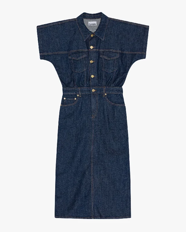 women's work dressesRinse Stitching Denim Midi Dress