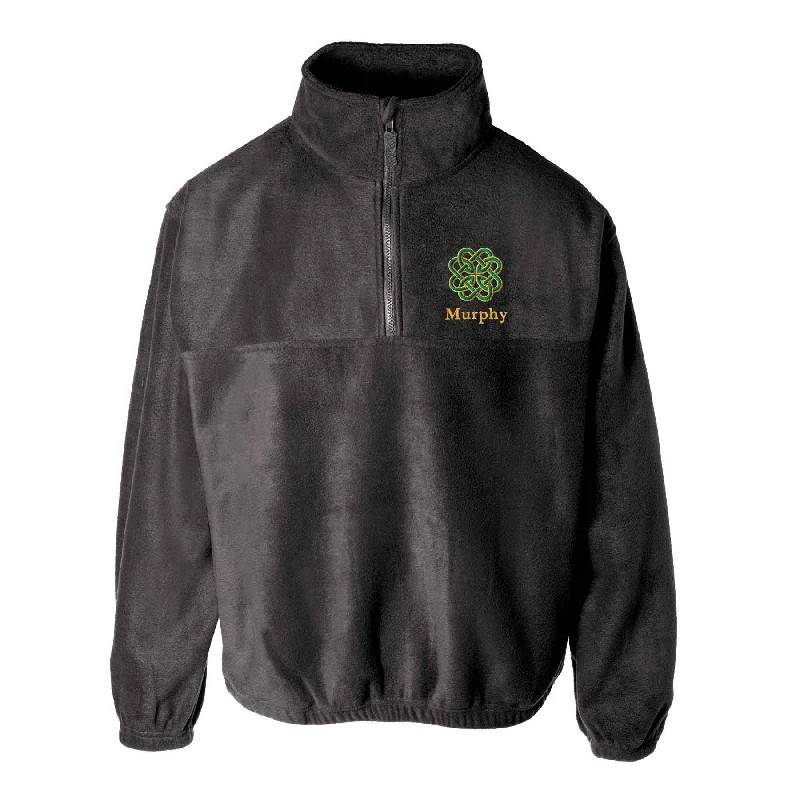 women's coats with satin liningsCeltic Clover Knot Embroidered Personalized Fleece 1/4 Zip- Black