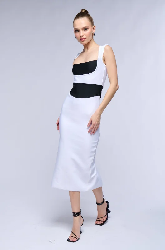 women's stylish dressesBIANCA COLORBLOCK BANDAGE KNIT MIDI DRESS