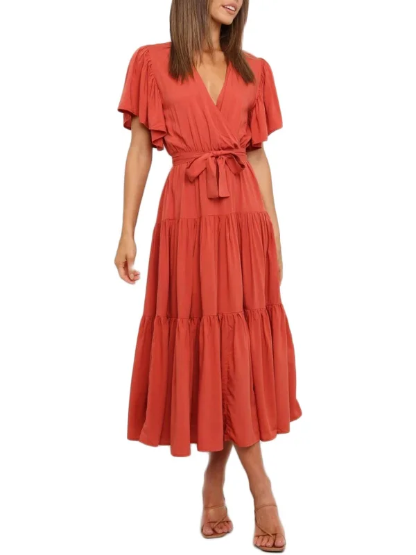 women's eco-friendly dressesWomens Surplice Flutter Sleeves Maxi Dress