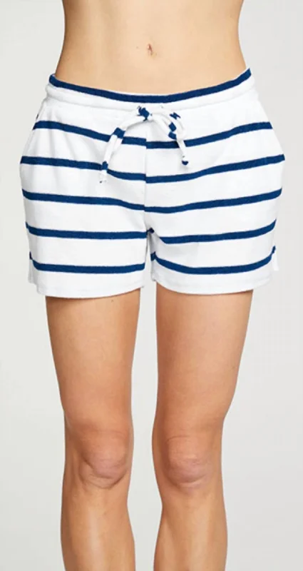 women's petite shortsTerry Cloth Slit Side Shorts In Stripe Navy/white