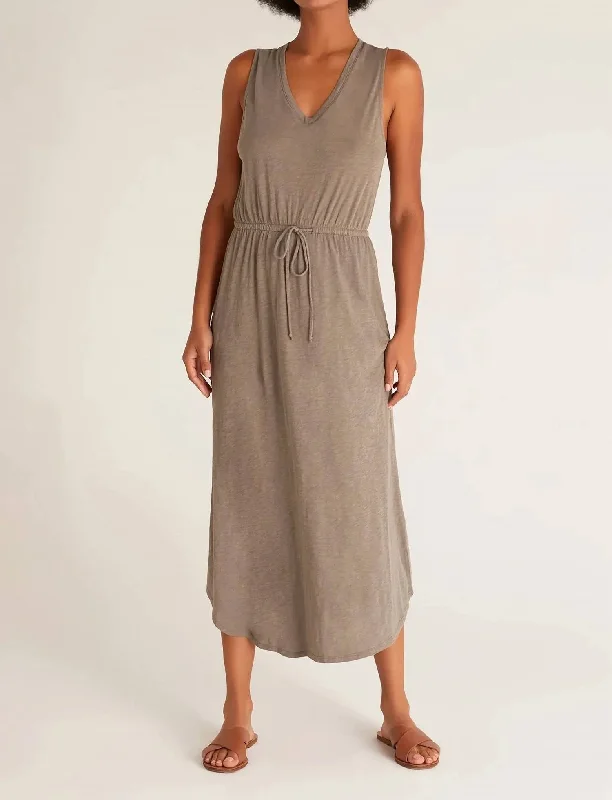 women's lace-up dressesLovewell Slub Maxi Dress In Moss Gray