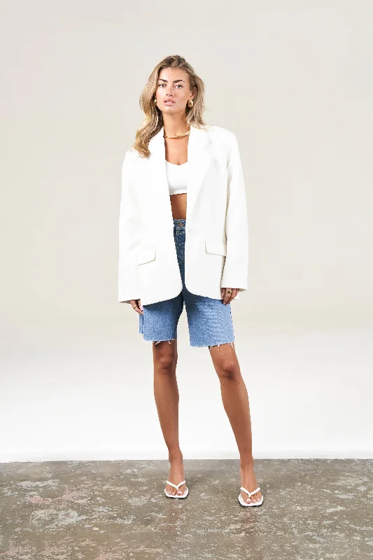 women's coats for casual FridaysOVERSIZED TEXTURED TAILORED BLAZER - OFF WHITE