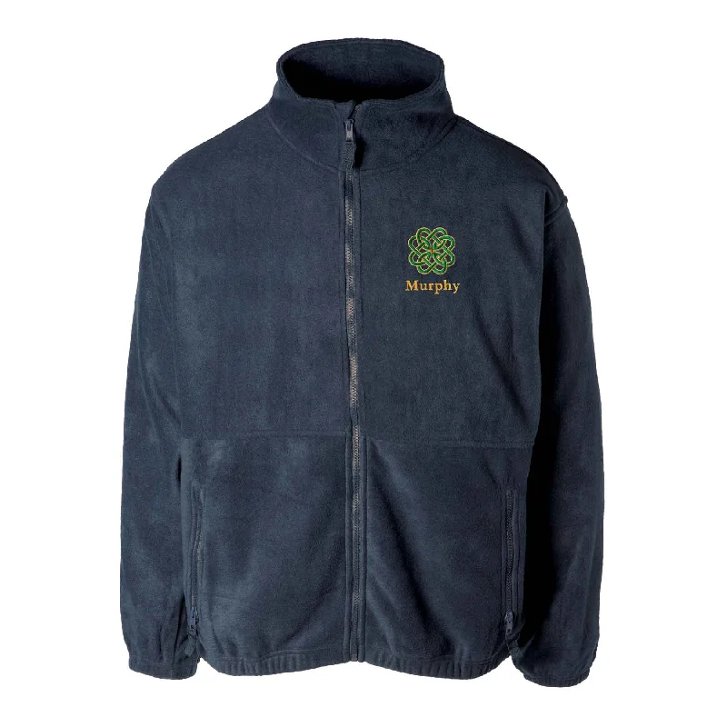 women's coats with geometric patternsCeltic Clover Knot Embroidered Personalized Fleece Full Zip- Navy