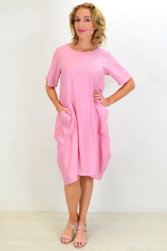 women's coats with sheer overlaysPink Big Pocket Shift Tunic Dress