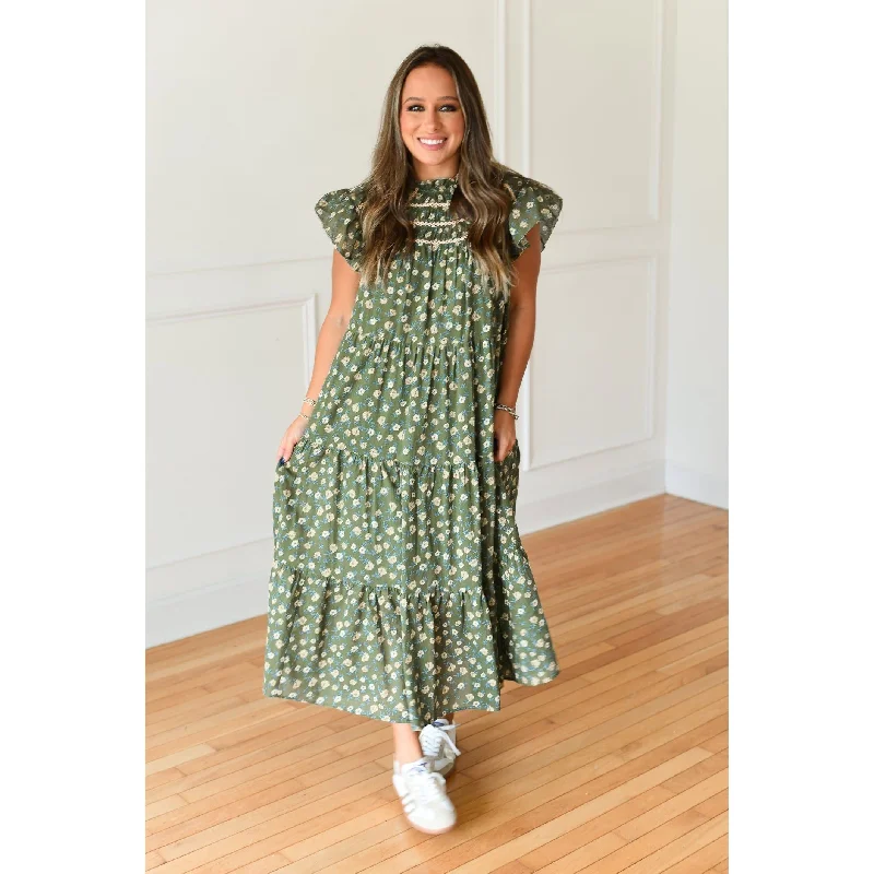 women's denim dressesCape Town Olive Tiered Midi Dress