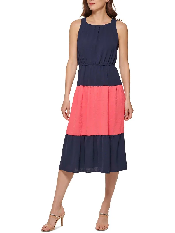 women's ruffle dressesWomens Colorblock Midi Fit & Flare Dress