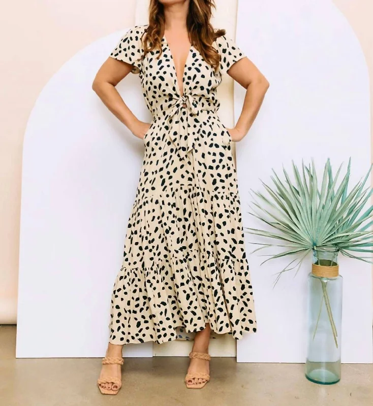 women's satin dressesTie Maxi Dress in Spots Dots