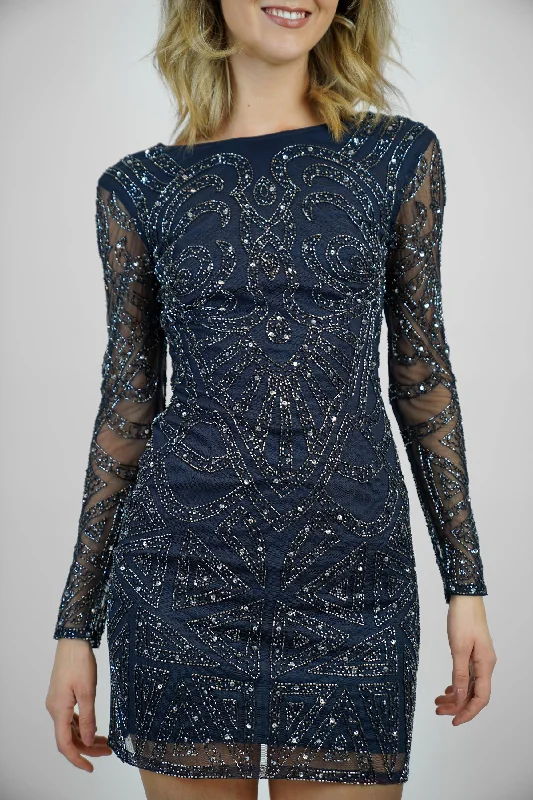 women's midi dressesBrooklyn Navy Blue Long Sleeve Sequin Mini Dress