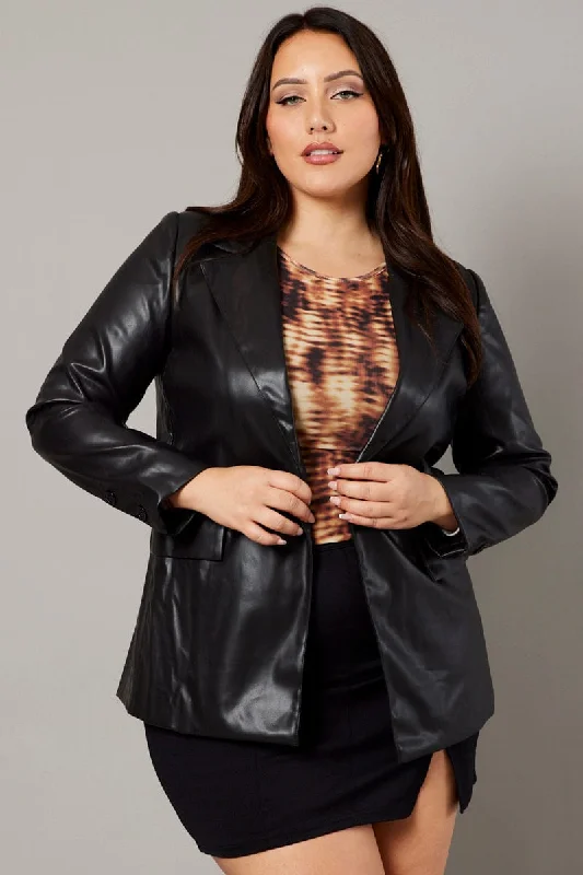 classic women's coatsBlack Pu Blazer