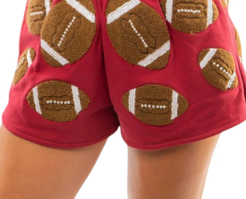 women's chino shortsFuzzy Football Shorts In Maroon