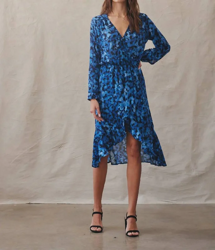 women's work dressesVera V Neck Midi Dress In Cobalt Floral Print