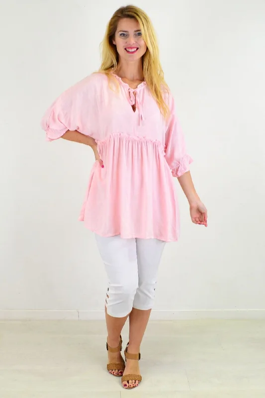 women's coats for city wearPowder Pink Relaxed Fit Tunic Blouse