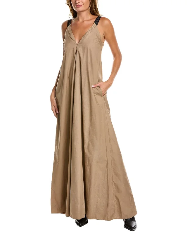 women's short-sleeved dressesBrunello Cucinelli Silk-Trim Maxi Dress