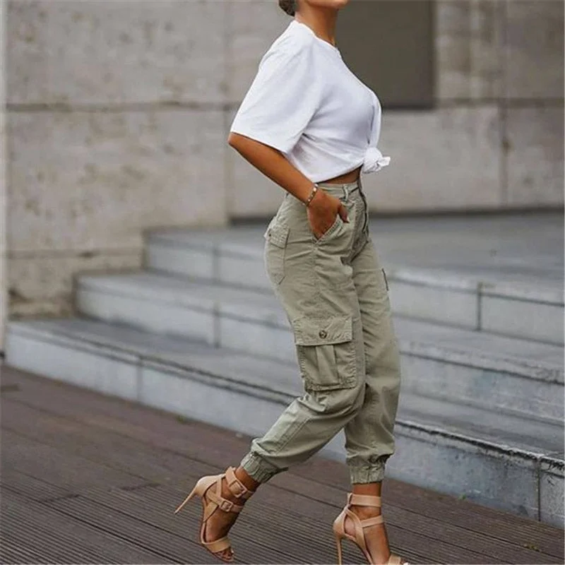 women's warm pantsFashionSierra - Summer High Waist Casual Cargo Stacked Pants