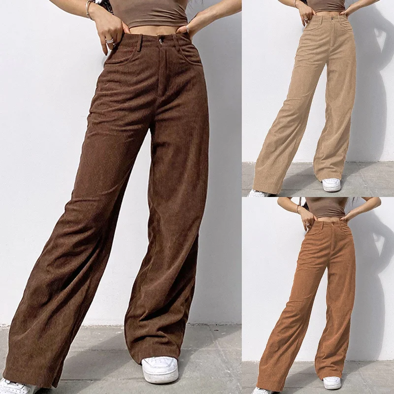 women's adventure pantsCorduroy Joggers Women Cargo Pants Streetwear Caramel Brown Low Waist Wide Leg Pants Straight Casual Baggy Trousers Female