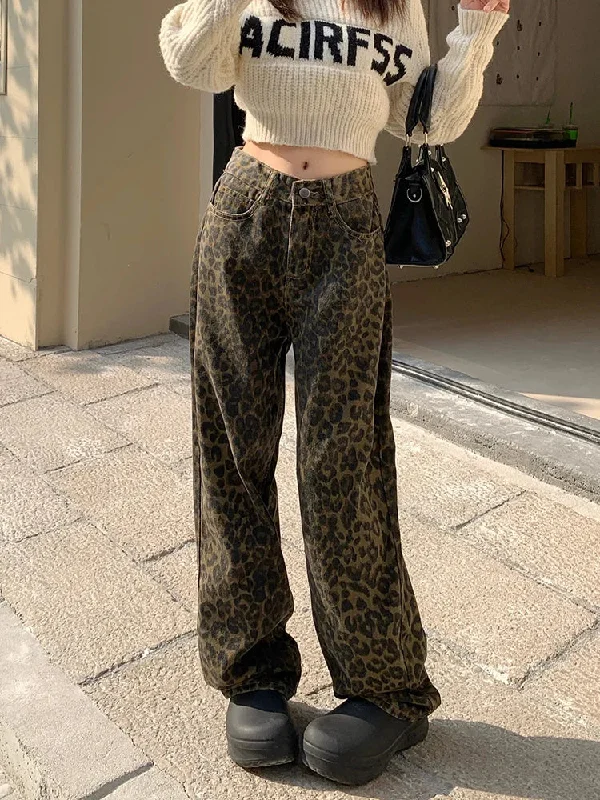 women's affordable pantsFashionSierra - Leopard Print Streetwear Oversized Vintage Hip Hop Designer Trouser