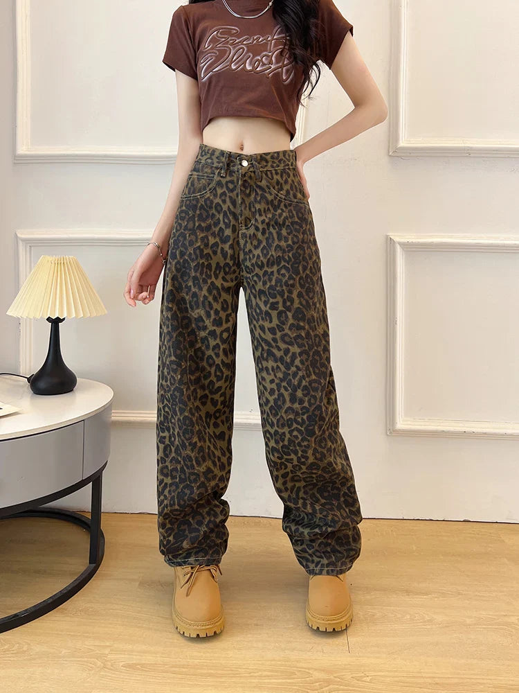 women's elegant pantsFashionSierra - Leopard Print Korean Elegant High Waisted Streetwear Fashion Trouser