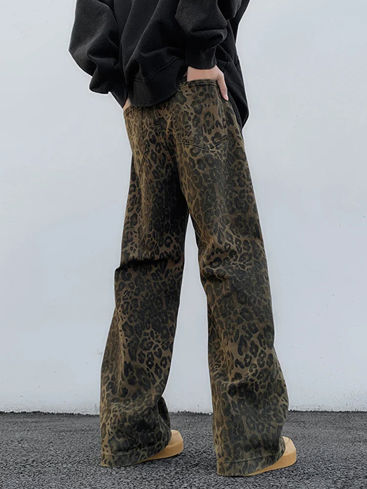 women's zipper pantsFashionSierra - Leopard Print Oversized Wide Streetwear Vintage Loose Baggy Designer Trouser