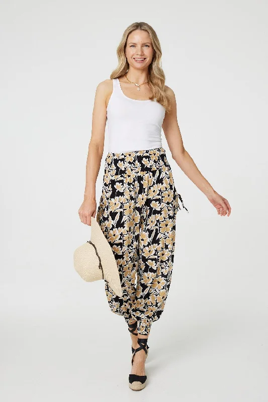 women's bridal pantsFloral Tassel Tie Pocket Harem Pants